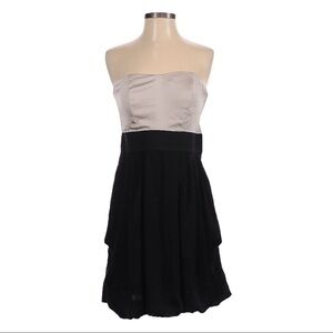 🌺 H&M Satin Strapless Prom Mini Dress Champagne Black Size 4